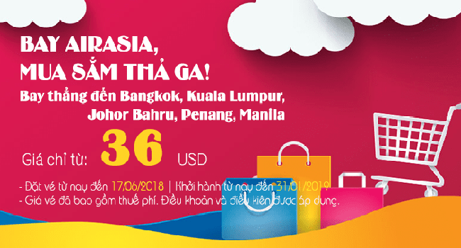 Airasia khuyến mãi bay mua sắm thả ga