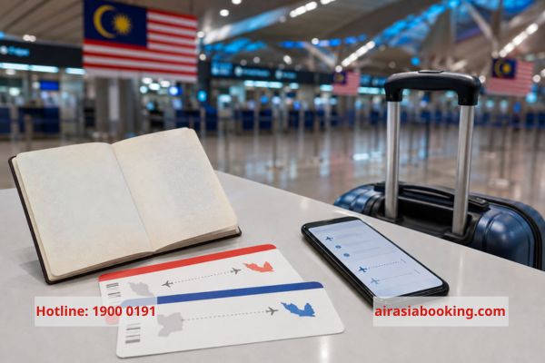 Hộ chiếu và vé máy bay chuẩn bị nhập cảnh Malaysia